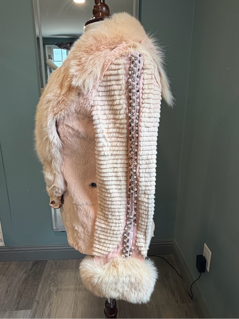 Pink Fox Fur Collar Rabbit Fur Jacket Y2K XS/S Repair Project - Picture 3 of 8